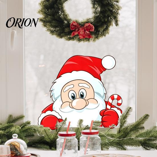 Reusable Winter Window Art Christmas Static Clings, Peeking Santa Reindeer Stickers, Removable Festive Decorations No?Glue Cartoon Decals