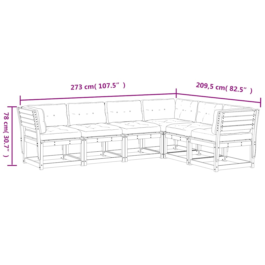 6 Piece Garden Sofa Set with Cushions White Solid Pine Wood