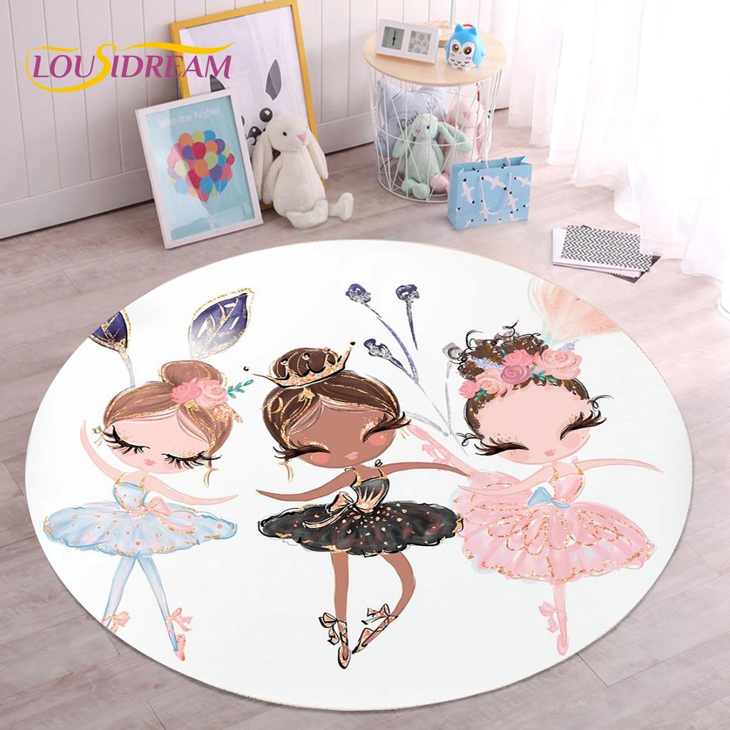 Cute Ballet Girl Ballerina Fairy Unicorn Cartoon Round Area Carpet Rug for Living Room Bedroom Kids Decor,Pet Area Rug Non-slip