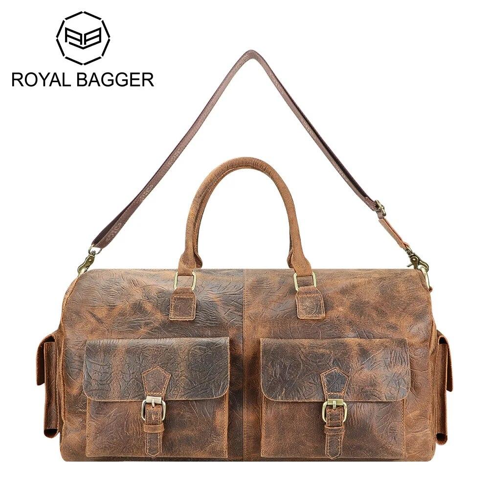 

Мужские винтажные кожаные дорожные спортивные сумки Royal Bagger, большие сумки через плечо, деловая сумка Weekender 1689
