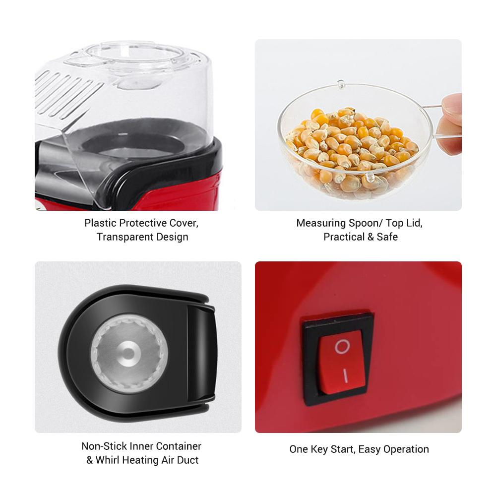 Mini Popcorn Popper Hot Air Popcorn Machine Corn Kernel Air Popper Compact Electric Popcorn Maker with Measuring Spoon No Oil Required