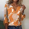 Women's Loose Casual Three-quarter Sleeves V-neck Lace Floral Print T-shirt Top