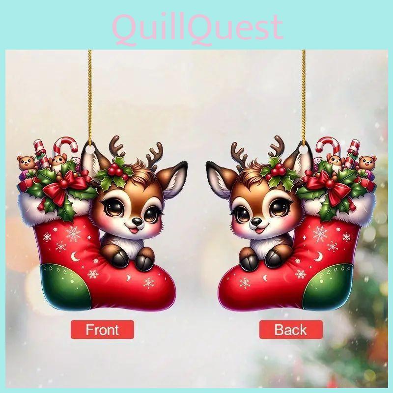 Christmas Reindeer Themed Socks Pattern Acrylic Pendant For Holiday Decoration