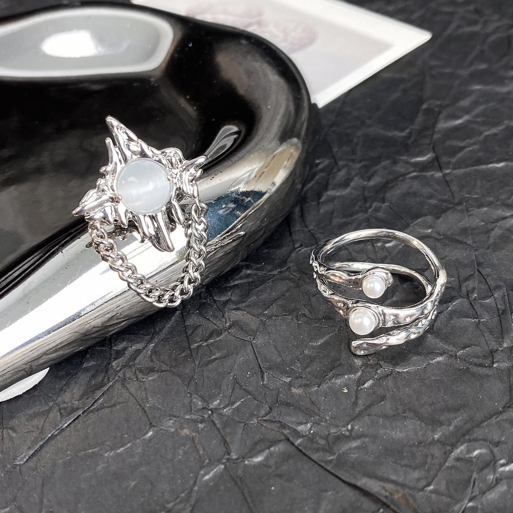 Vintage Irregular Zircon Open Ring for Women Men Punk Gothic Sliver Color Crystal Adjustable Couple Rings Y2K Egirl Zircon Gifts
