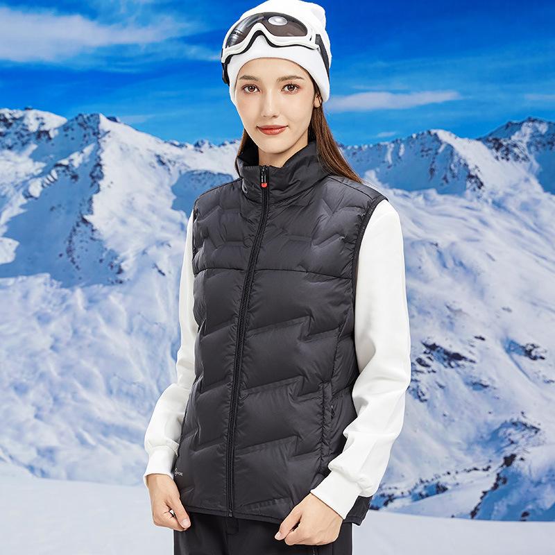 Large Size Down Vest Women's High-end White Duck Down Vest Men's Warm Couple Vest Stand Collar Autumn and Winter Class Uniform Print