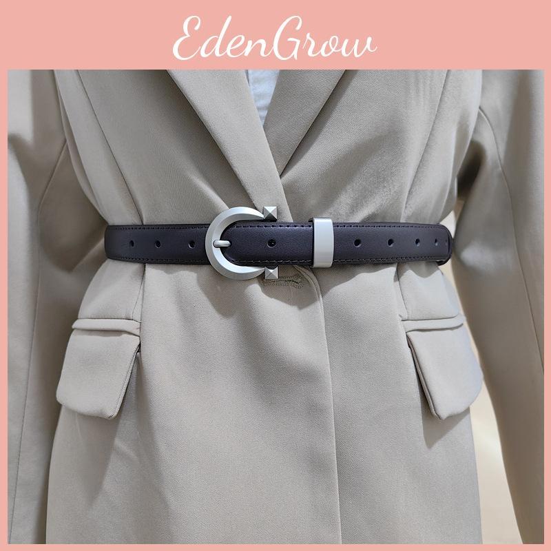 Solid Women Trendy Color Leather Belt With Metallic Buckle For Everyday Style