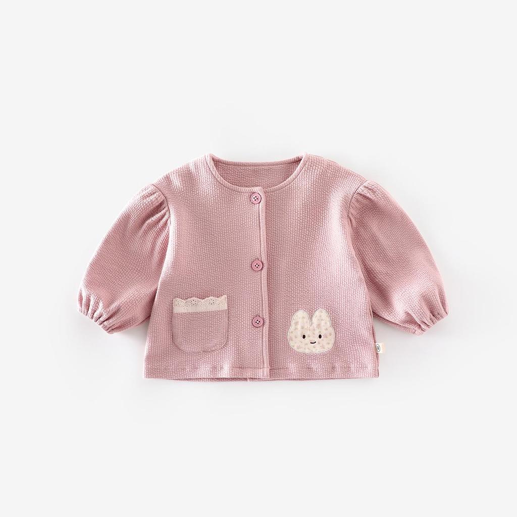 2025 New Autumn Baby Floral Applique Rabbit Jacket & Solid Color Onesie Set - Newborn Outing Clothes
