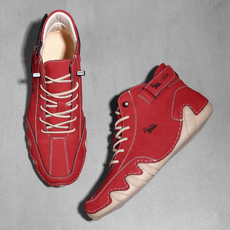 Men's Lace Up Leather Boots with Simple High Top and Fashionable Luxury Waterproof Design Loafers Lawn Golf Walking Flat Shoes