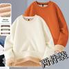 Men's Plus Size Lambswool-Lined Round Neck Thickened Hoodie for Autumn and Winter