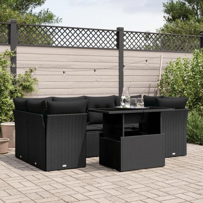 VidaXL Salon de jardin 7 pcs avec coussins noir résine tressée 3266375