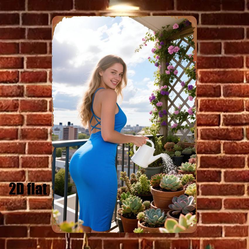 

d pc Luwish x Inch Hanging Metal Sign Classic Watering Scene for Garden Balcony Decor 20x30cm（7.8x11.8inch）