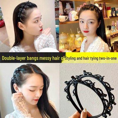 Woven Headband with Small Clips for Bangs - Multi-layer Hollow Braid Hairband