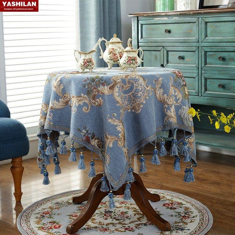 

Синий Кофе Европейский Стиль Круглая Скатерть Размер круглая Скатерть Скатерть для Кофейного Столика Доступная Роскошь Современная Американская Прямоугольная Скатерть Ткань Ice Blue Square 100*100cm