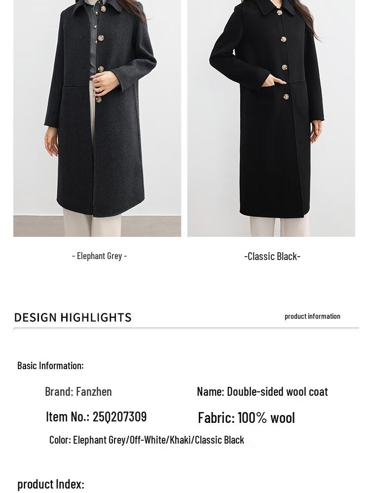Fanzhen 100% Wool Mid-length Double-sided Wool Coat for Women