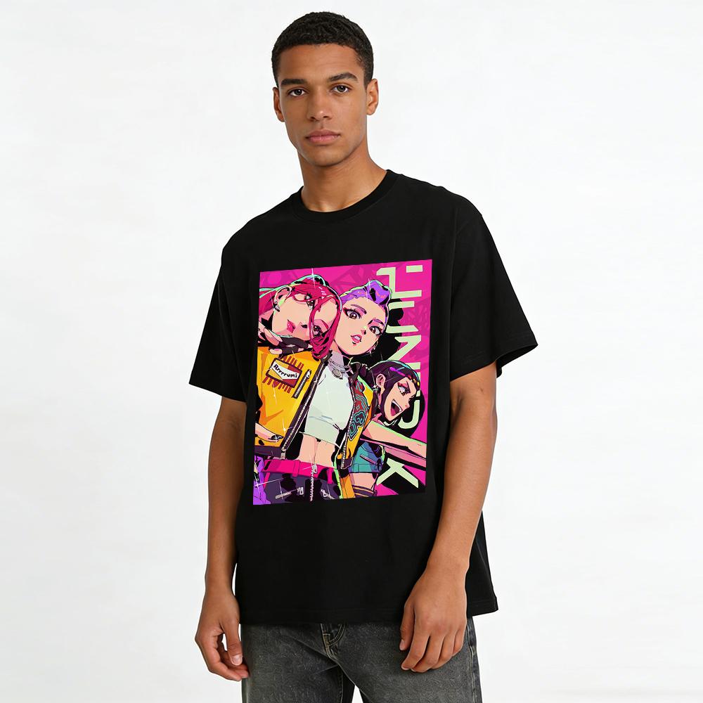 Trendy Anime Girl Group Printed Top E-girl Street Style Casual Loose Crew Neck Short Sleeve T-shirt Pure cotton T-shirt