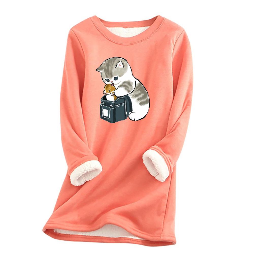 Women Thick Fleece Sweatshirt Leopard Print Velvet Warm O-neck Underwear Top