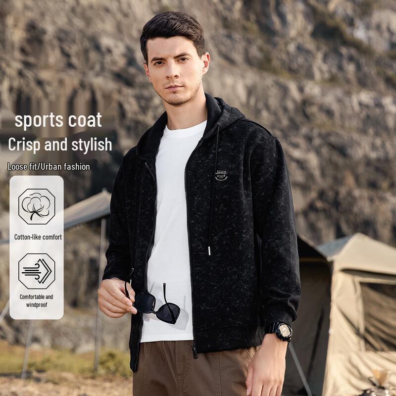 JEEP Men s Fleece-Lined Hooded Zip-Up Sweatshirt 3XL чёрный