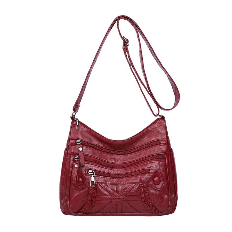 New women's casual fashion versatile multi-layer multi-pocket soft leather shoulder bag diagonal span bag mother bag