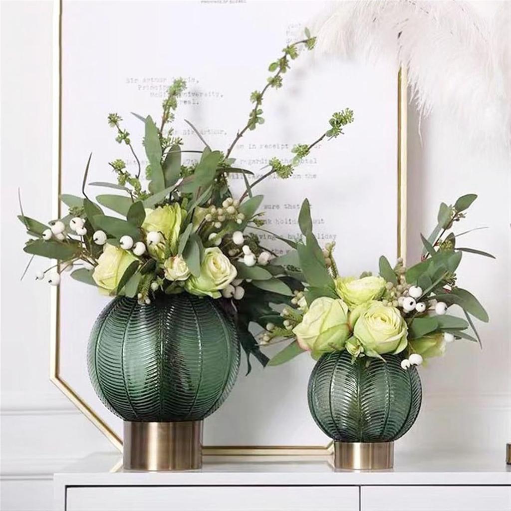 House Decor Creative Metal Base Glass Vase Dried Flower Vase Ornaments Home Decoration Living Room Wedding Gift Flower Vase(Small)