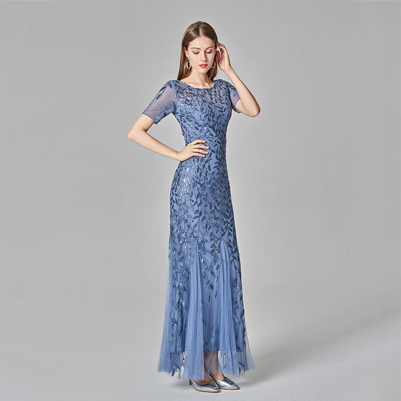 2024 Spring/Summer European-American Slimming Sequin Mesh Fishtail Evening Gown for Women