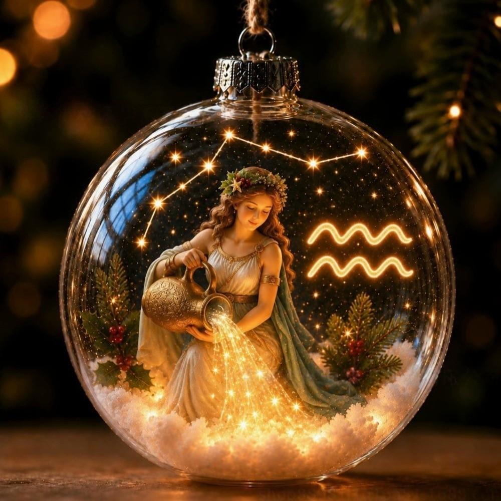 Warm Light Zodiac Ball Ornament Clear Round Shape Lighted Christmas Ornament Christmas Tree Decor