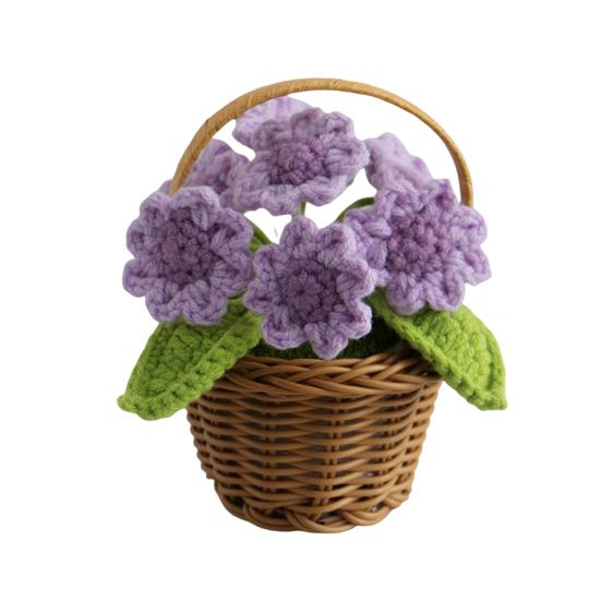 Crocheted Potted Flower Decoration Handmade Knitting Floral Ornament Finished Hand Woven Flower Home Office Table Centerpiece