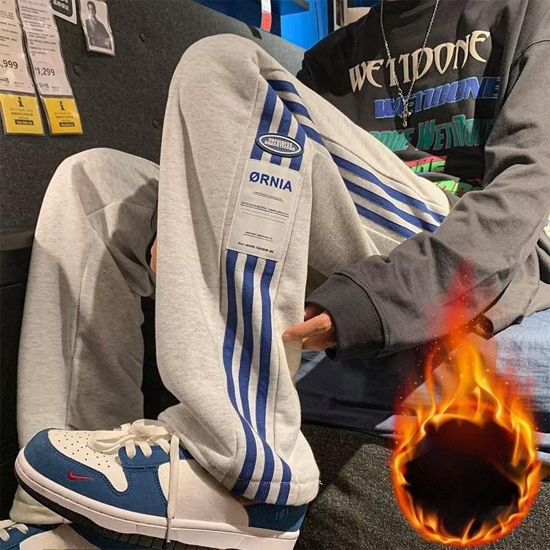 

Men s Autumn Winter Fleece Lined Thickened Plus Size Loose Straight Leg Sweatpants Workwear Wide Leg Casual Long Pants M