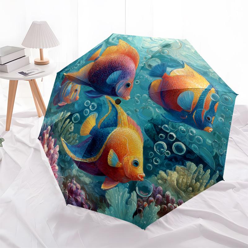 Sea Fish  pattern, automatic folding umbrella, portable and foldable design, 8 ribs, a Christmas or birthday gift.