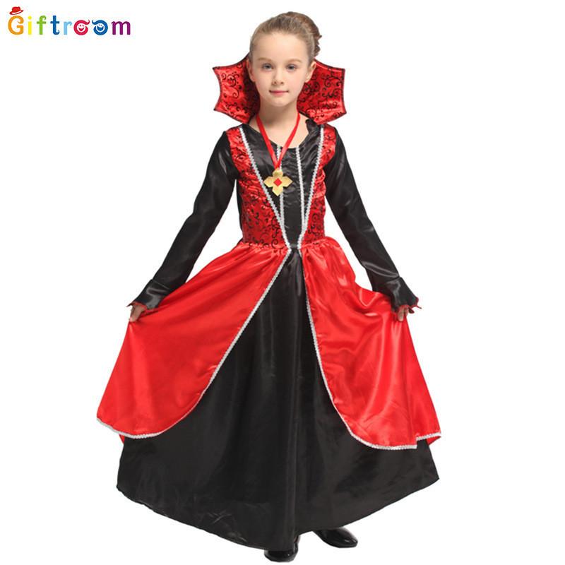 Stunning Witch Vampire Costume For Girls Polyester Fabric Long Dress With Details Enchanting