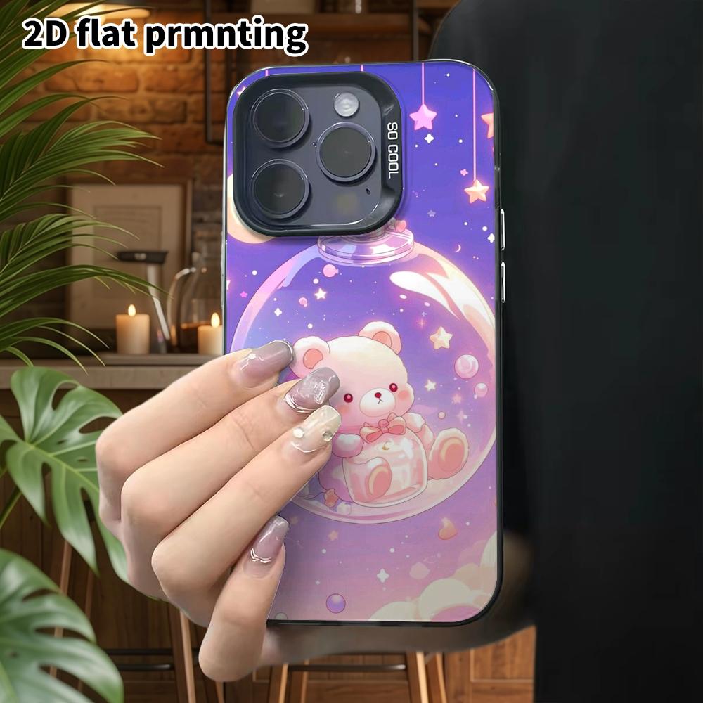 Phone Case: 2D Flat Design, Suitable for iPhone 18 17 16 15 14 13Pro In Rainbow Silver, Couple Style, Wishing Bottle with Little Bear, Christmas and H