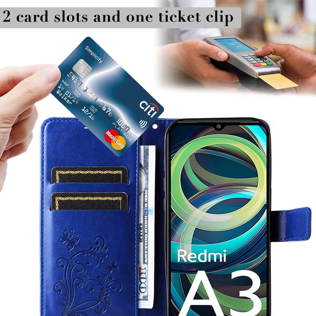 For Xiaomi Redmi A3 4G/Poco C61 4G Wallet Case Floral Butterfly Imprinted Leather Phone Cover Stand