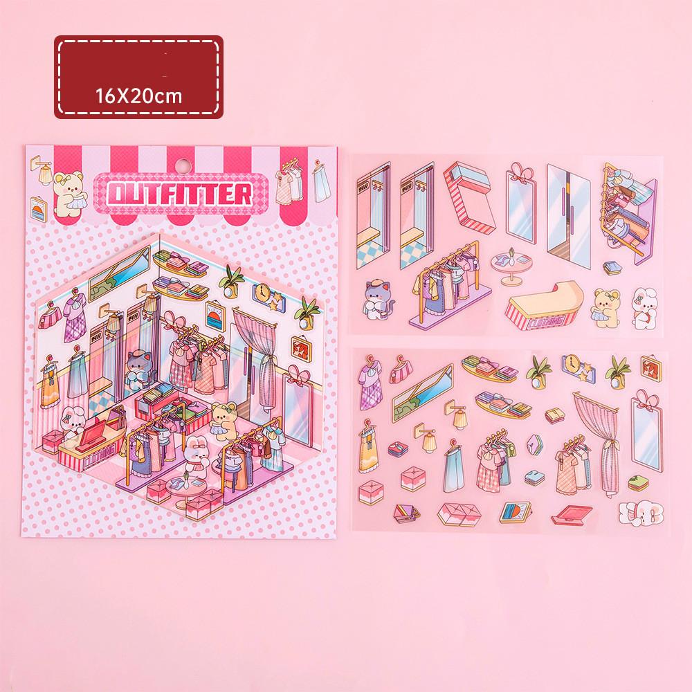 Cartoon Food Street Landscape Sticker Cabin Scene DIY Toy Game Sticker Festival Birthday Gift for Kids Girls and Children