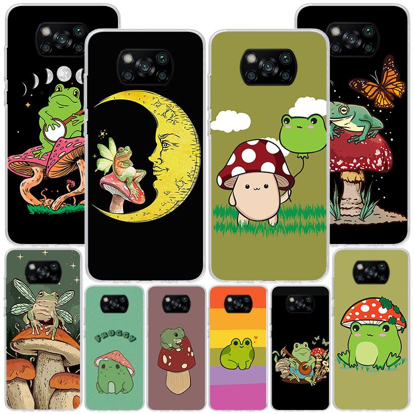 Cottagecore Frog Mushroom Kawaii Phone Case For Xiaomi Poco X7 X6 X5 Pro F7 Ultra Redmi 15C 15 13C 13 12C 12 10 10A 10C 9 9A 9C
