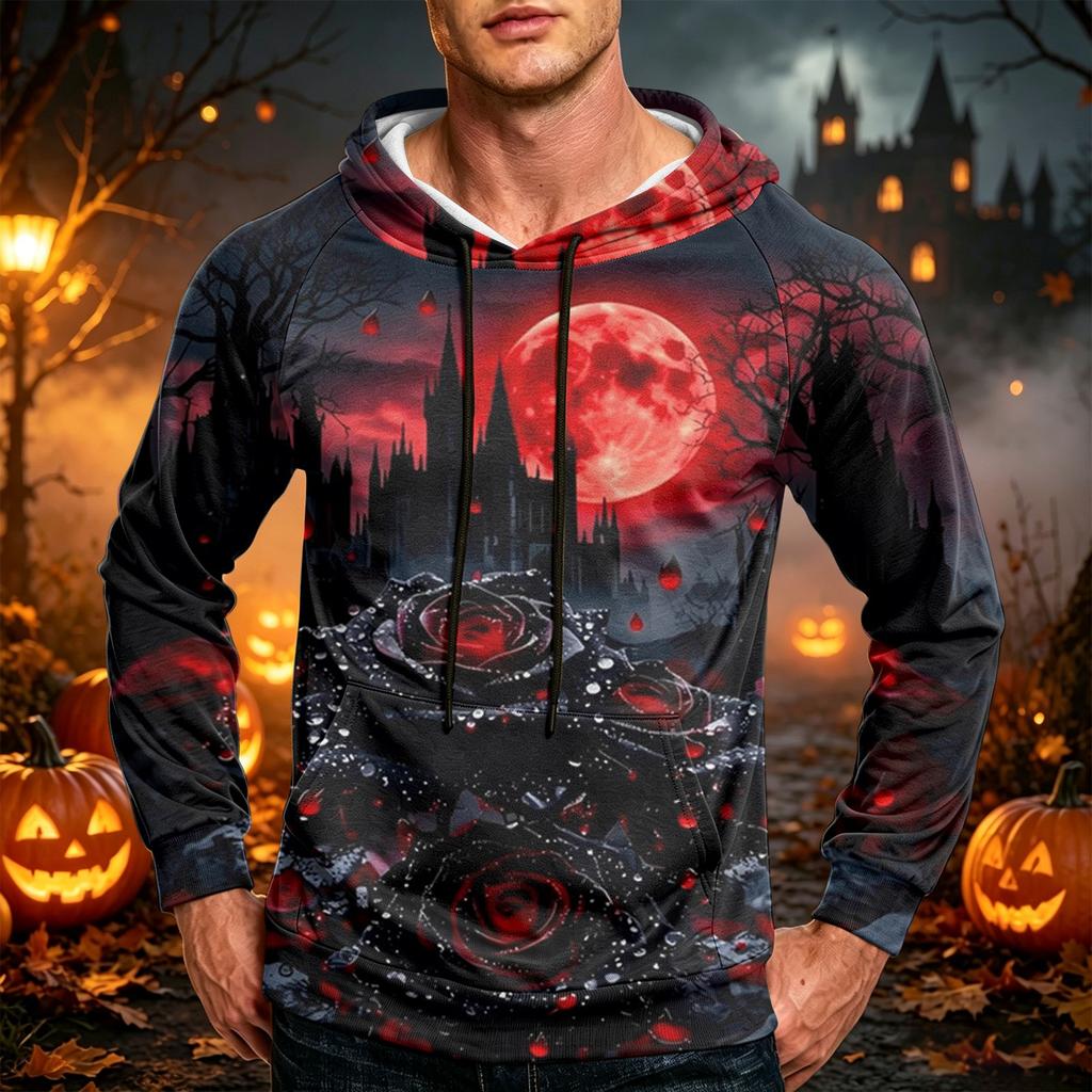 Men's Color Loose Fit Hoodie with Pocket and Drawstring for Casual Everyday Wear