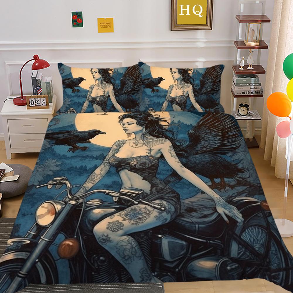 3D Beauty Skull Tisk Přehozy na postel King Size Polyester Povlak Set Design Špičkový bytový textil