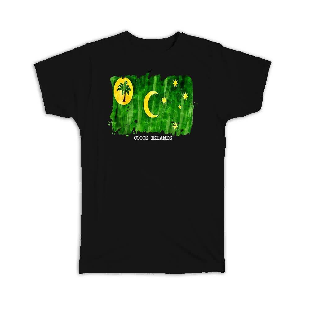 Gift T-Shirt : Cocos Islands Flag Australia Travel Expat Country Watercolor M