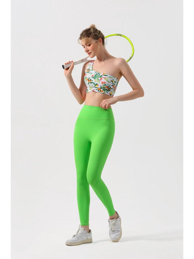 Blumiges Ein-Schulter-Yoga-Weste-Set: Damen Sport-BH & Fitnesshose mit Brustpolstern