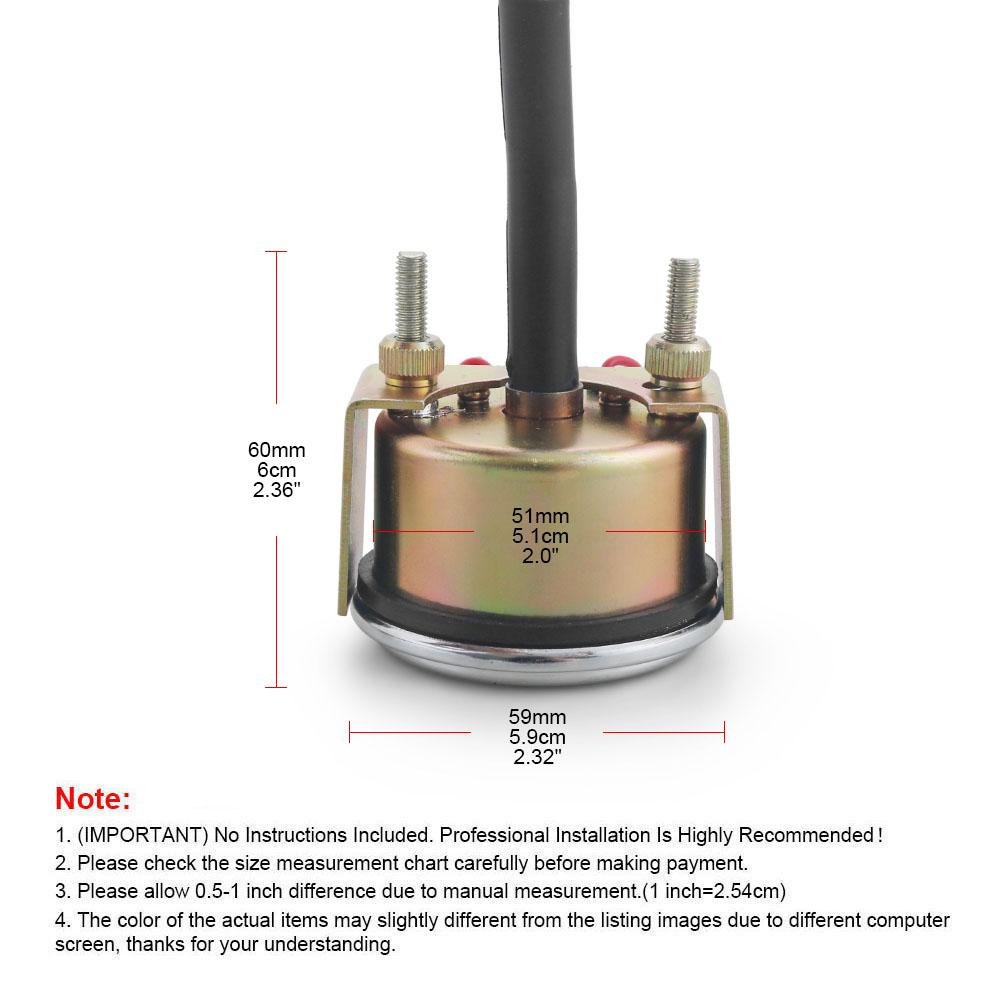 2" 52MM Mechanical 12V Water Temp Gauge Manually Alarm 50-120℃/130-250℉ Water Temperature Meter Yellow Light NPT 1/2 Sensor