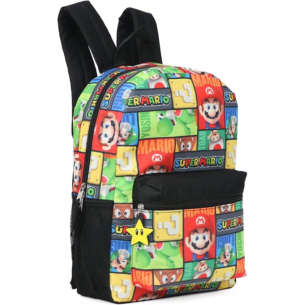 Super Mario 16" Allover Print Character School Backpack Free Size