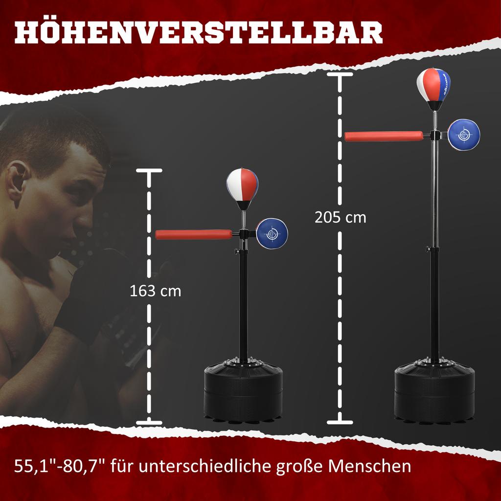 Adjustable Speed Bag, Boxing Bag, with Stand, Reflex Bar, Punching Pad, Multicoloured