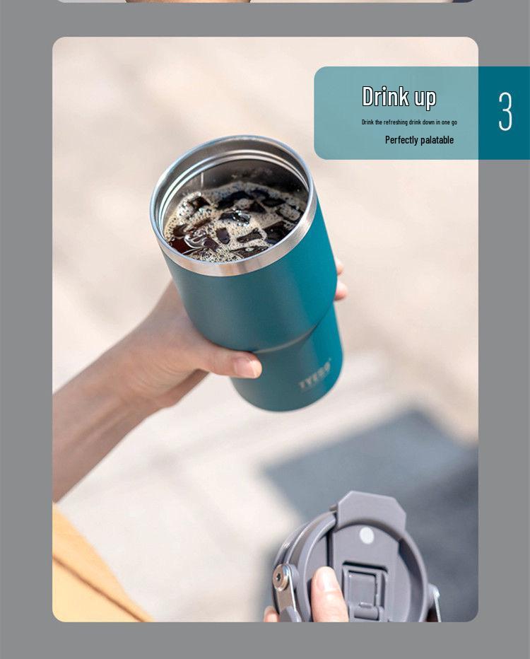 TYESO Large Capacity Dual-Use Car Cup - Double-Walled Thermal Insulated 304 Stainless Steel Ice Cooler