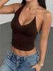 Sleeveless V-neck O-ring Halterneck Slim-fit Women's Vest