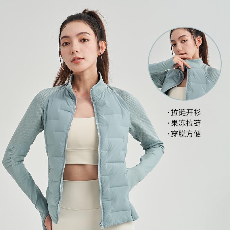 Winter Running Sports Top Yoga Fitness Jacket White Goose Down Jacket Warm Light Short Slim Jacket