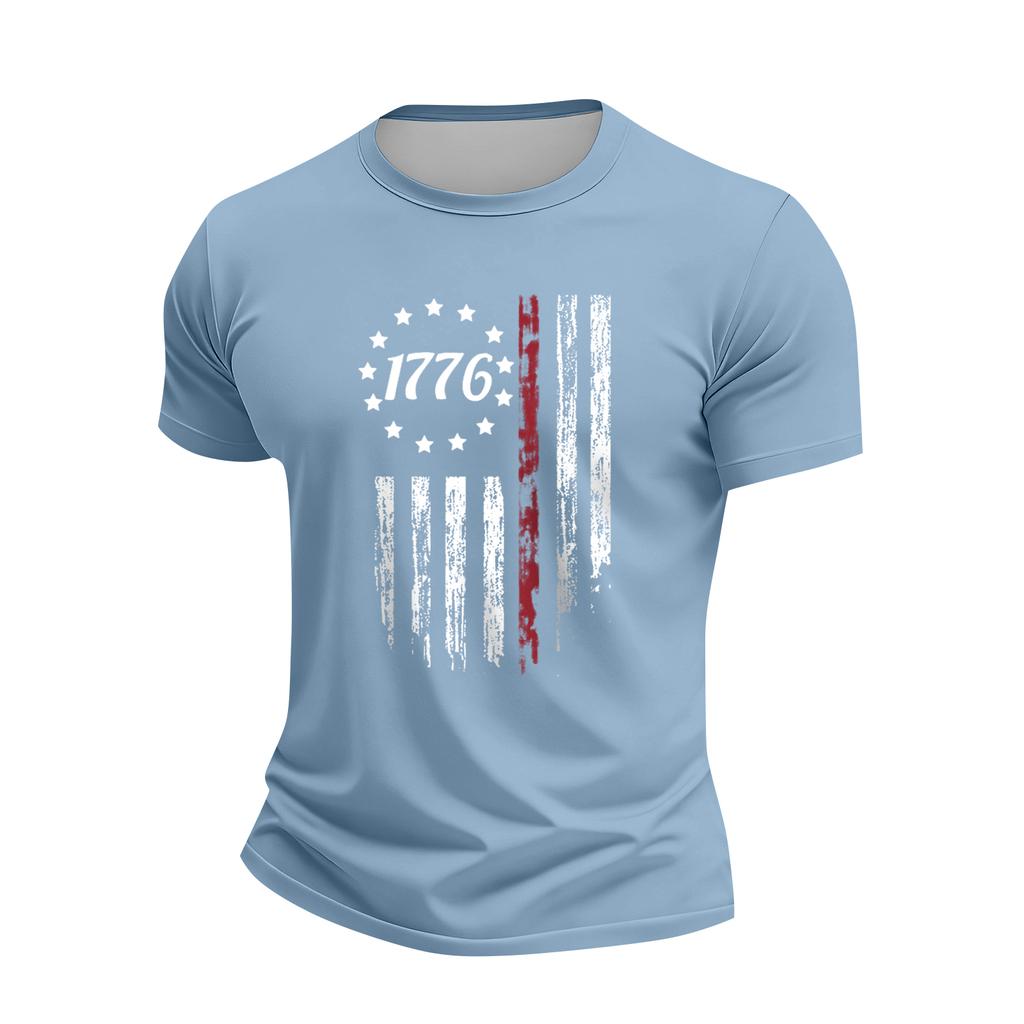 Men's Holiday Print Round Neck Short Sleeve Top Casual Sports Top