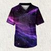 Men's Printing Short Sleeve V-neck Working Blouse Chest Pocket Carer Top