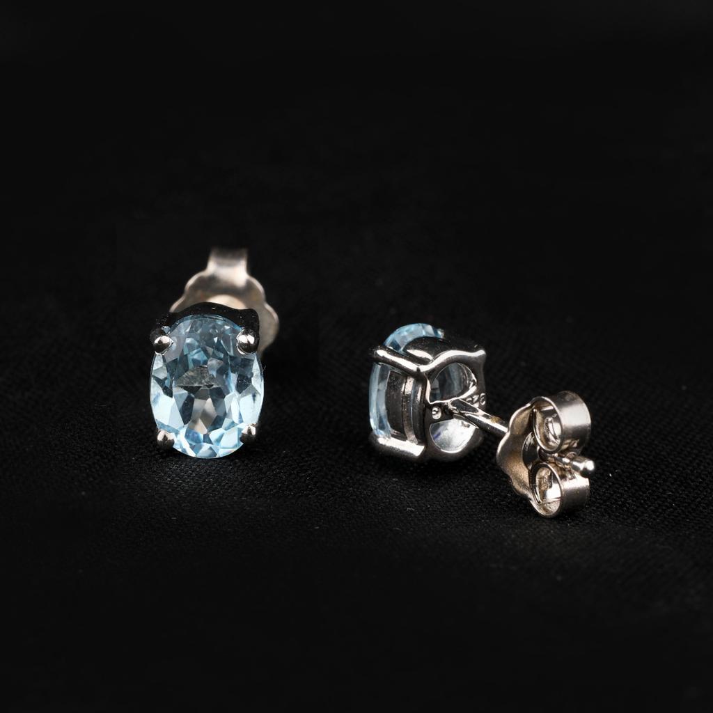 925 Silver Blue Topaz Oval Earrings Women Elegant Gemstone Jewelry Gift