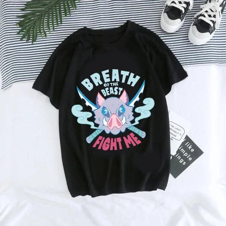 Tanjirou Kamado Kaus Wanita Kimetsu Kaus Wanito Printed Harajuku T-shirt Women's T-Shirt Kaus Grafis Anime Demon Slayer Uniseks