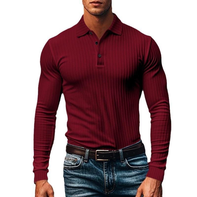 Men's Casual Lapel Polo Shirt Men's T-shirt Slim Spring and Autumn Long Sleeve Base Shirt