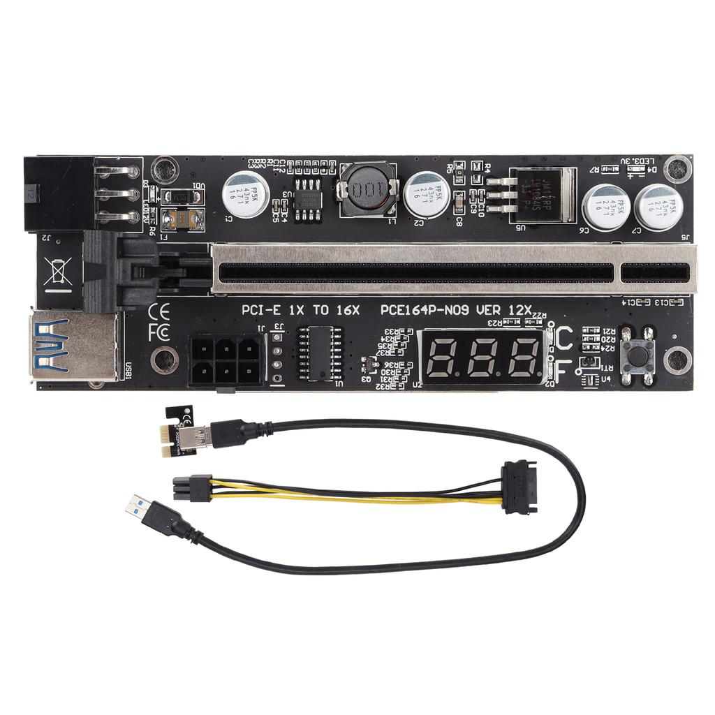 PCI E Adapter Card Temperature Display PCI E Riser Board Card with 1X Adapter 1x to 16x Extension