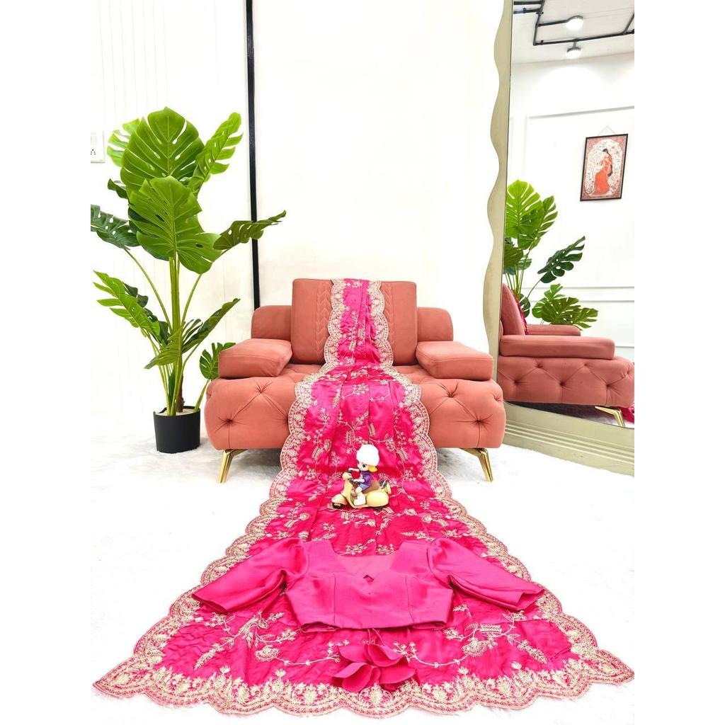 New Launch – Luxury Japan Satin Silk Saree with Coding & Sequins Embroidery Work
